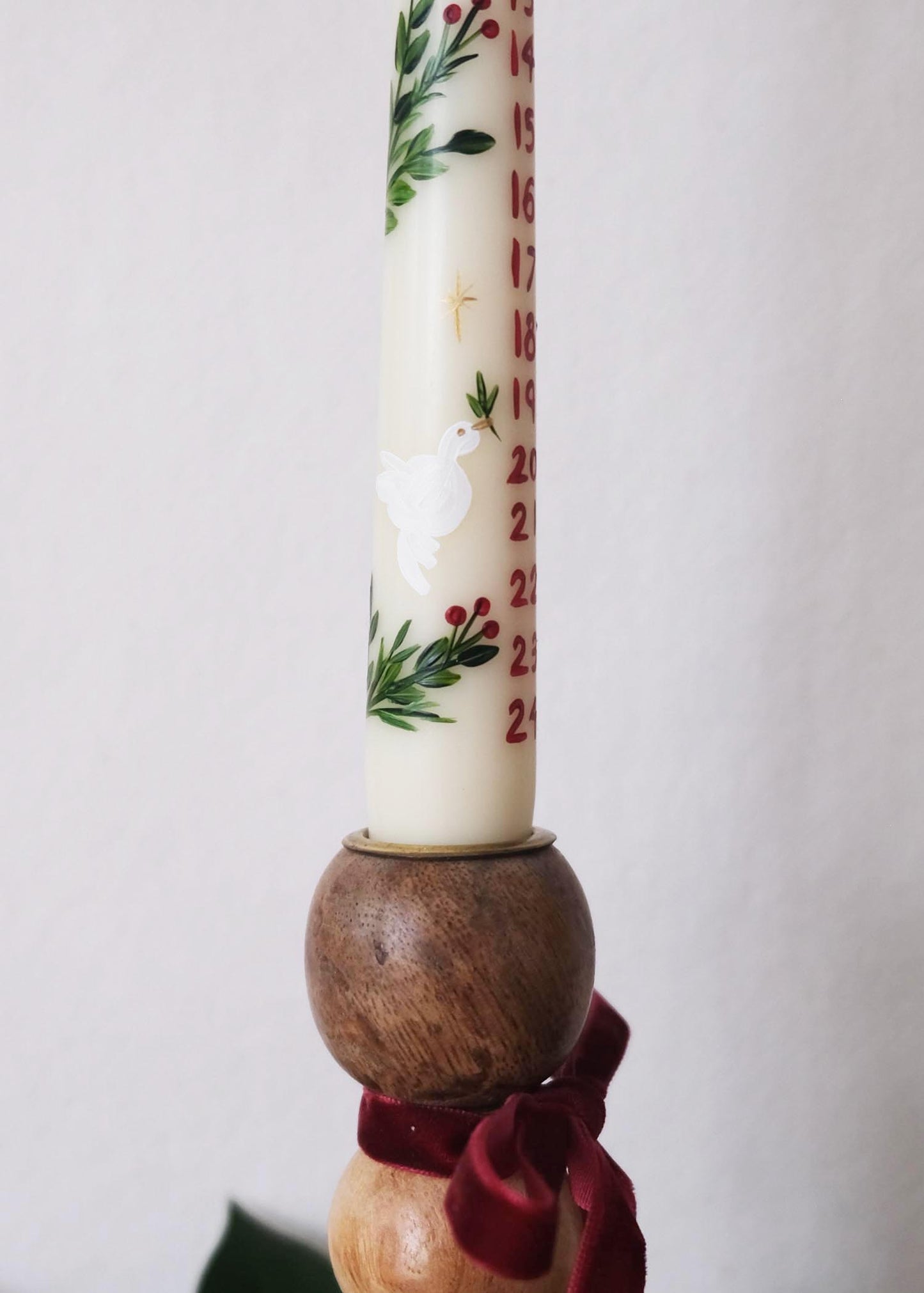 festive tapered Dove Advent candle