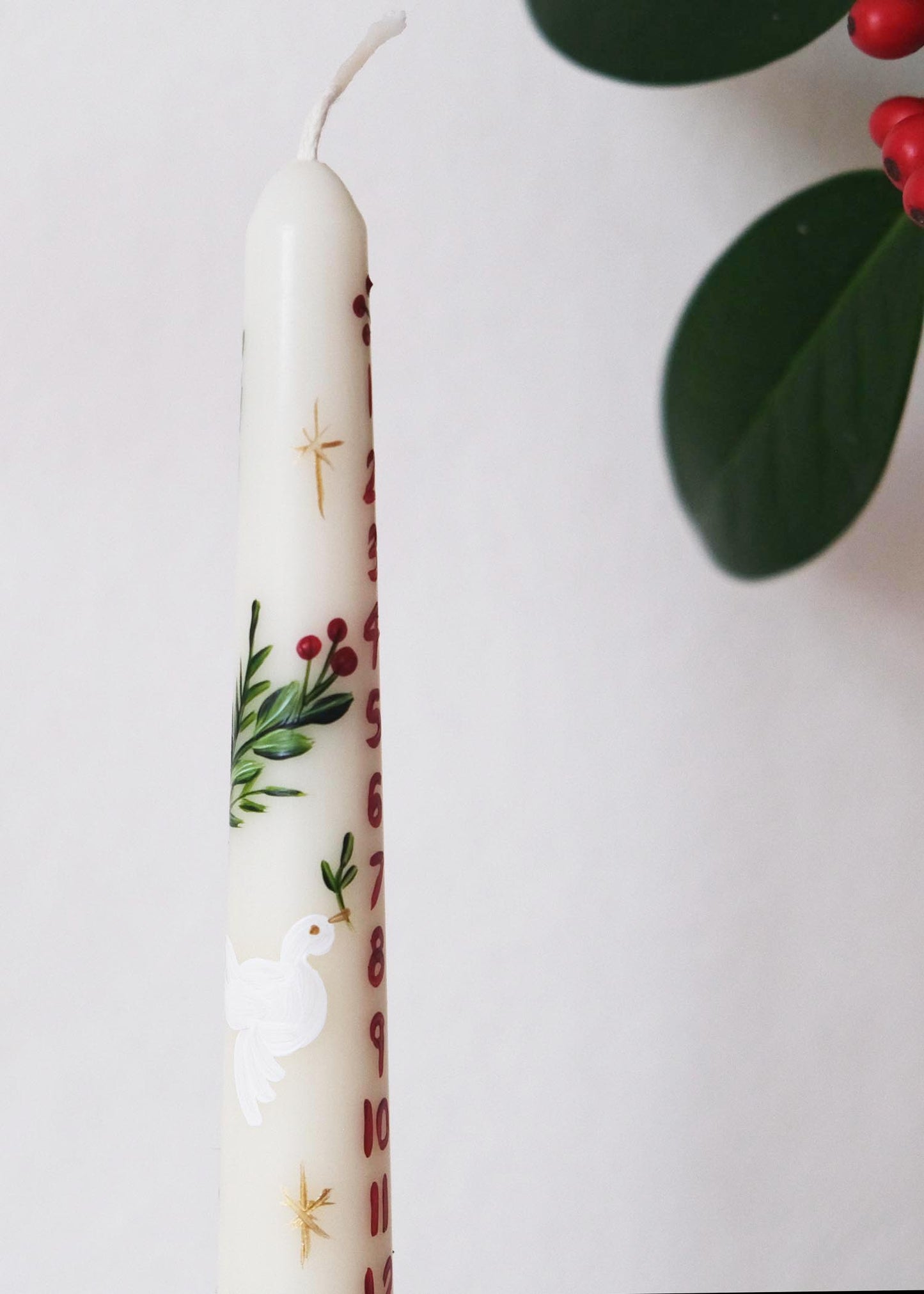 festive tapered Dove Advent candle