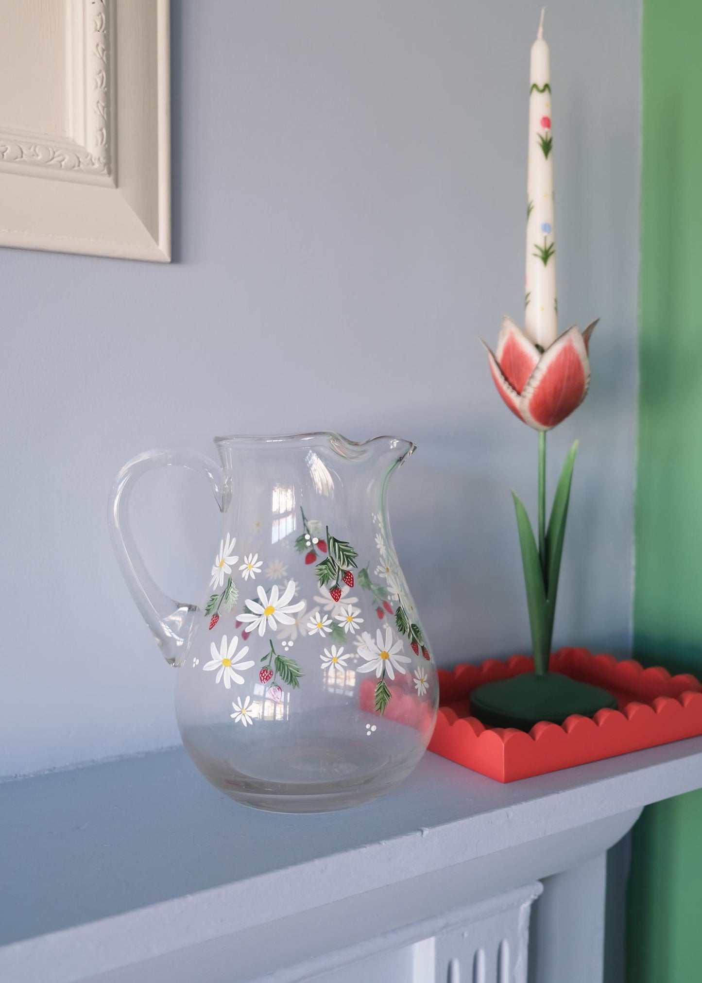 Pichet en verre recyclé Daisy &amp; myosotis