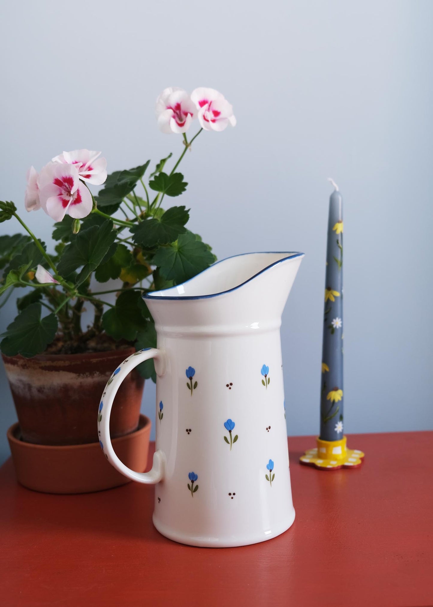Blue tulip ceramic jug