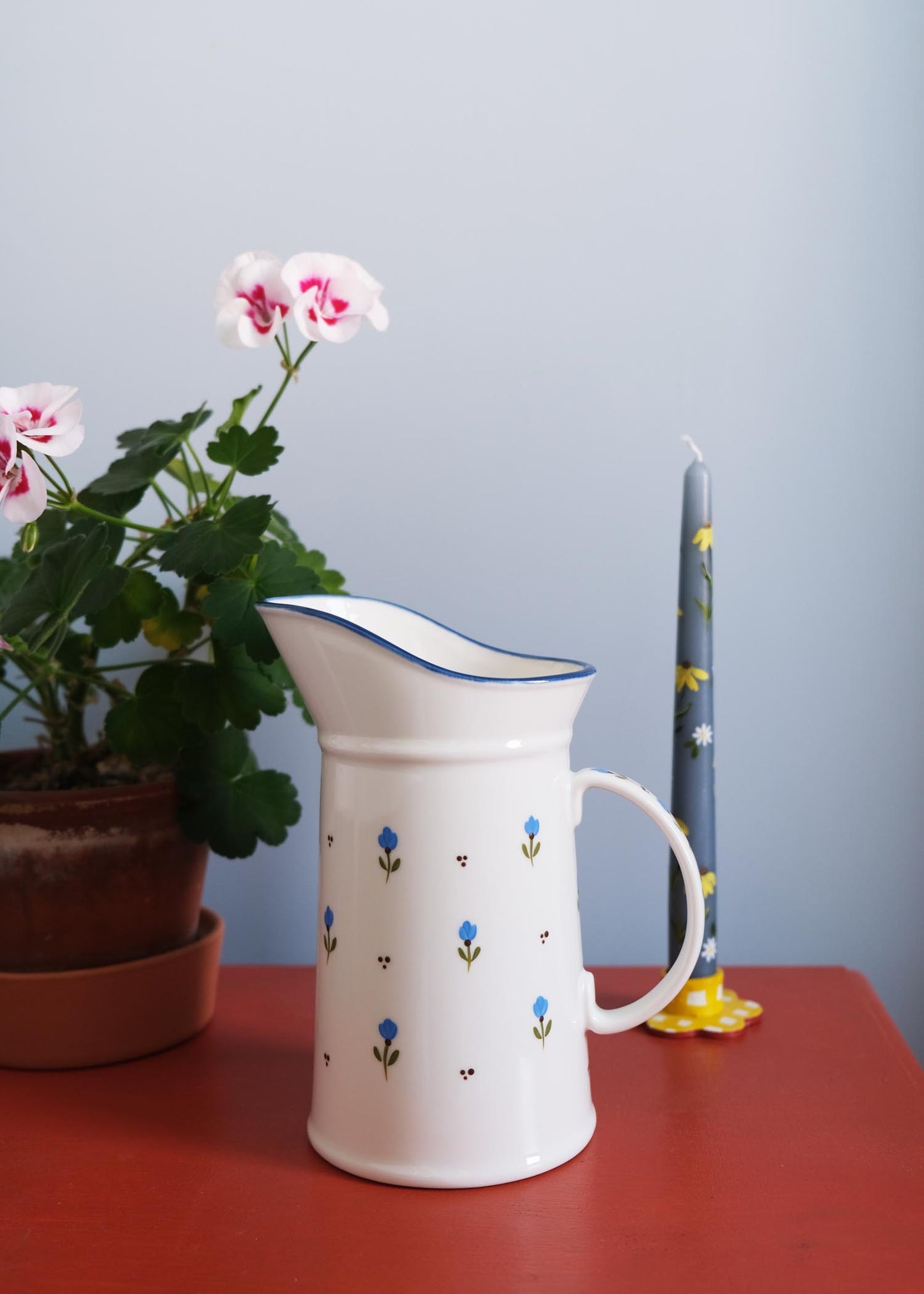 Blue tulip ceramic jug