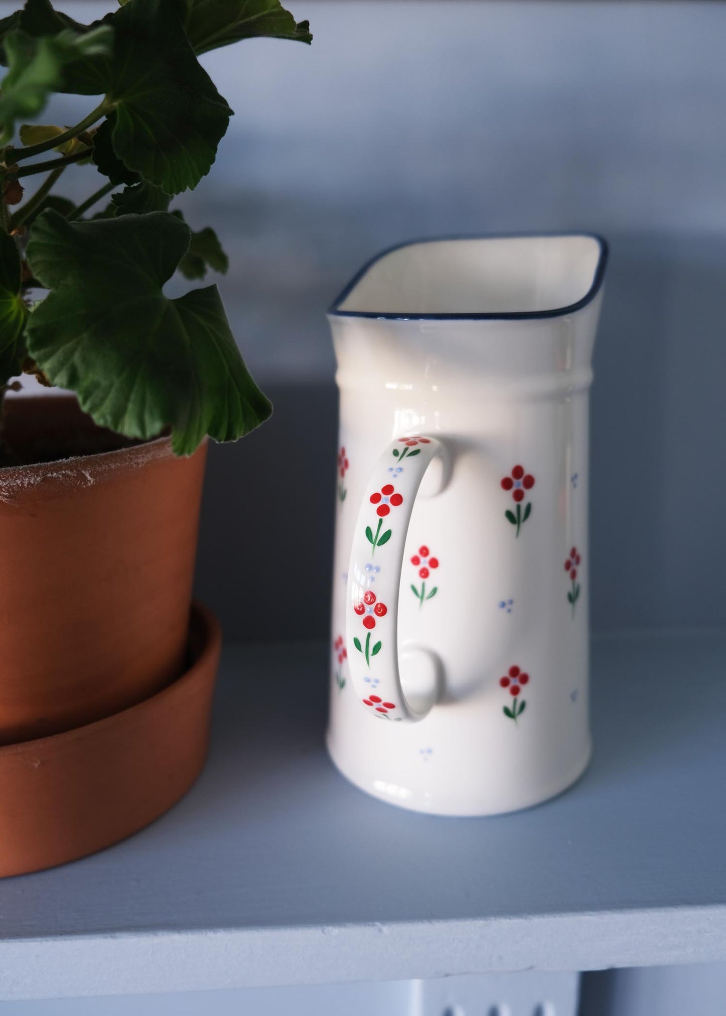 Red flower ceramic jug