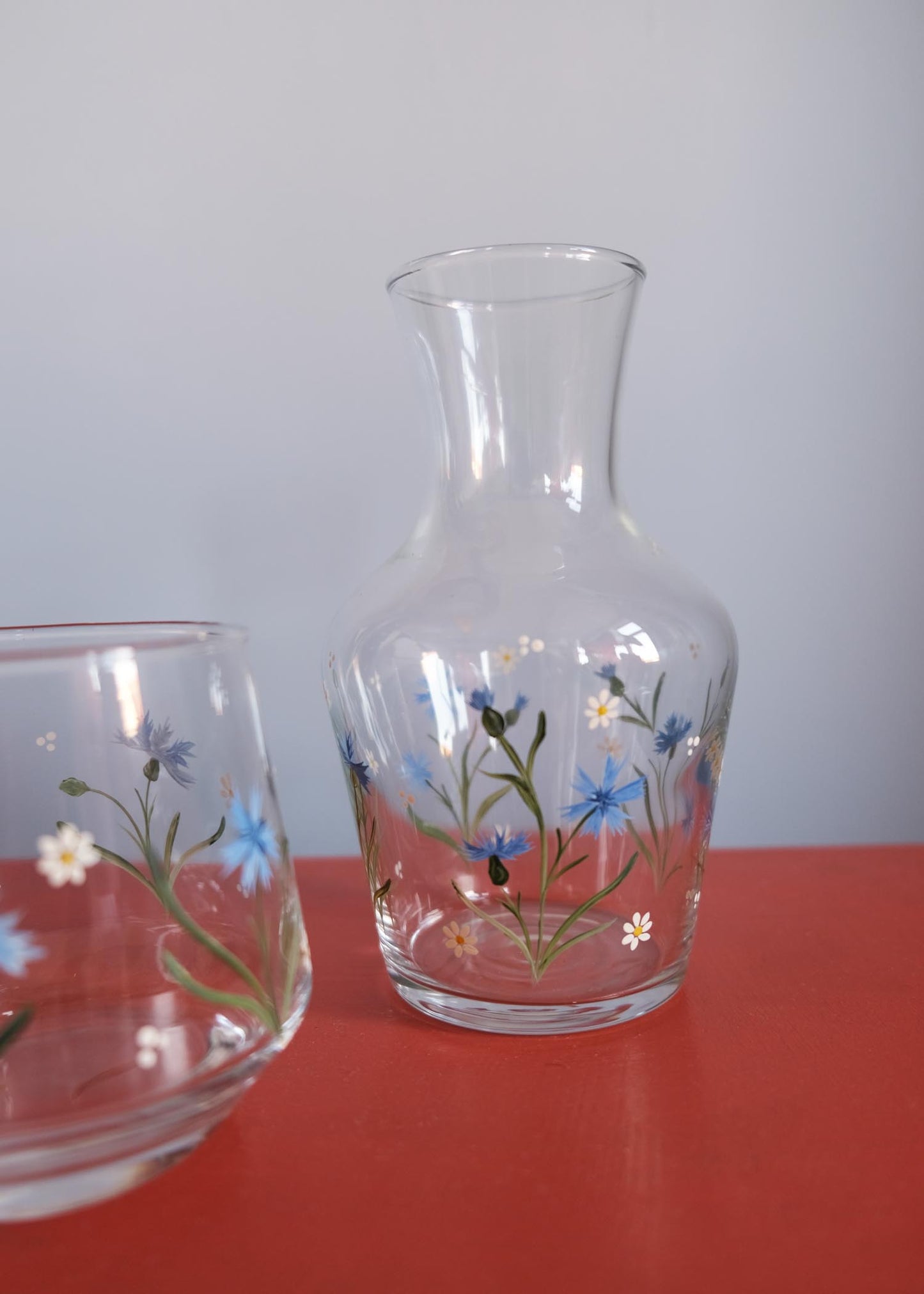 Cornflower & daisy carafe & glass set