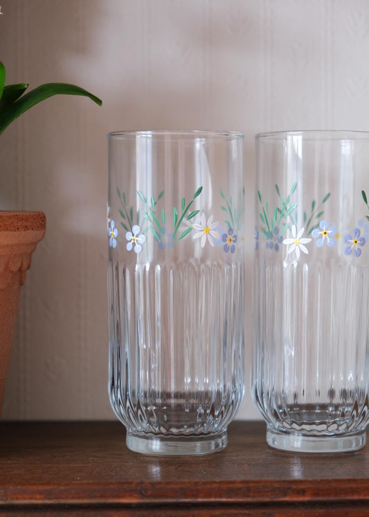 Forget me not & daisy ribbed highball glasses set of 2
