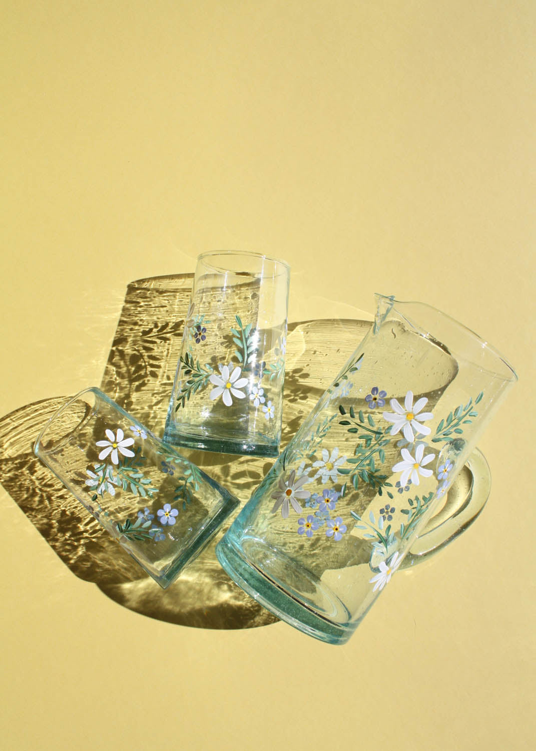 Cosmos & forget me nots recycled glass jug