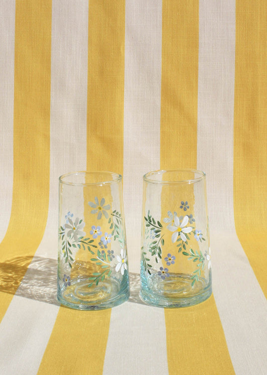 Cosmos & forget me nots recycled glasses set of 2