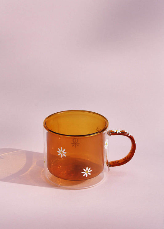 Hand painted amber daisy mug