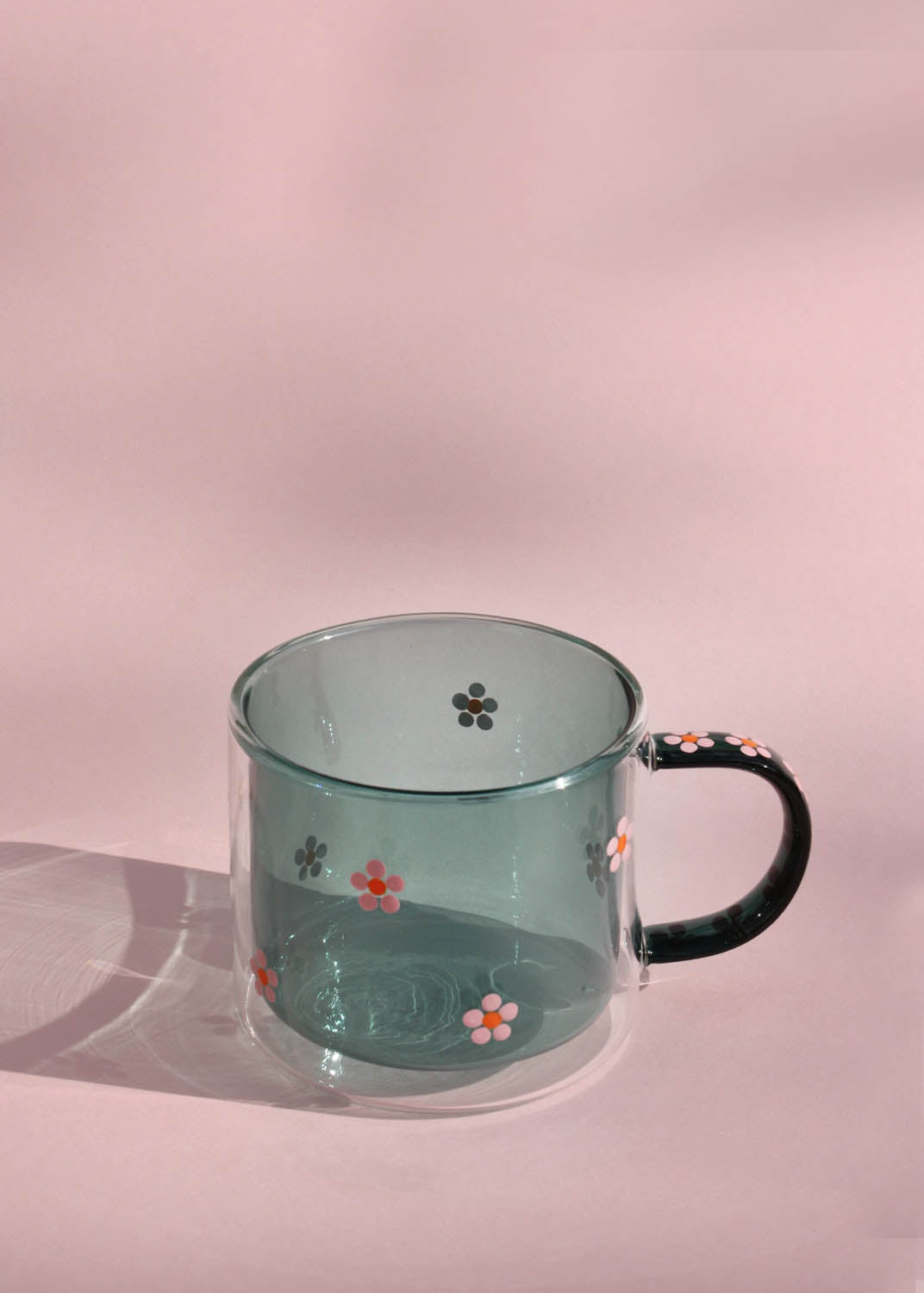 Hand painted teal daisy dot mug