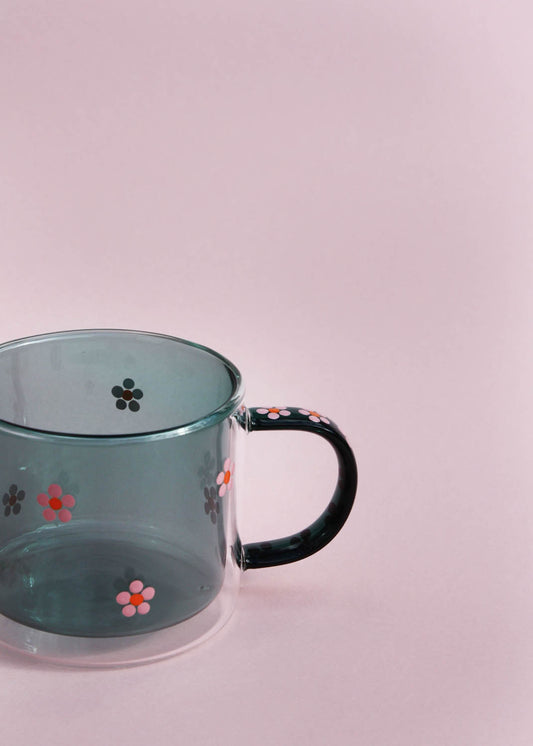 Hand painted teal daisy dot mug