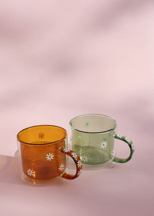 Hand painted green daisy mug