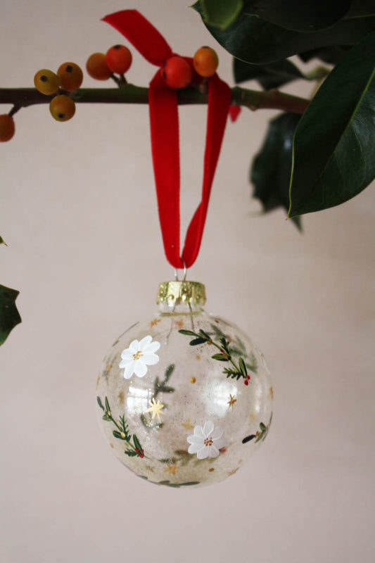 Festive floral glass bauble