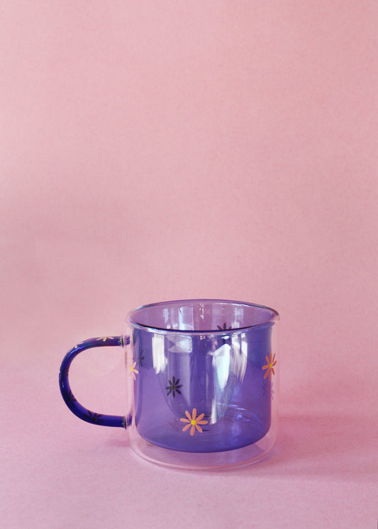 Hand painted blue daisy mug
