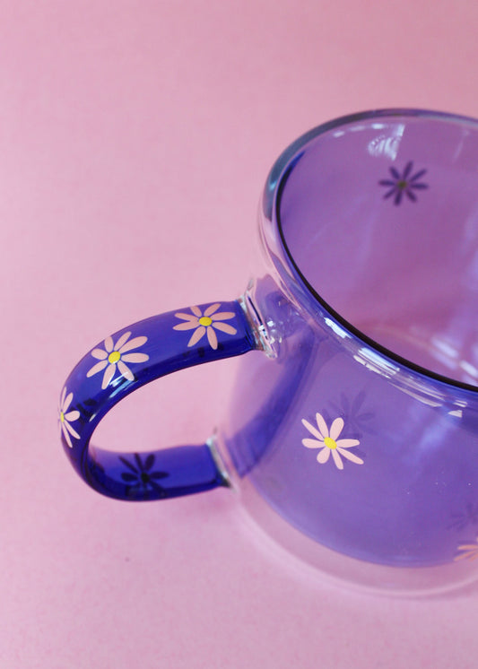 Hand painted blue daisy mug