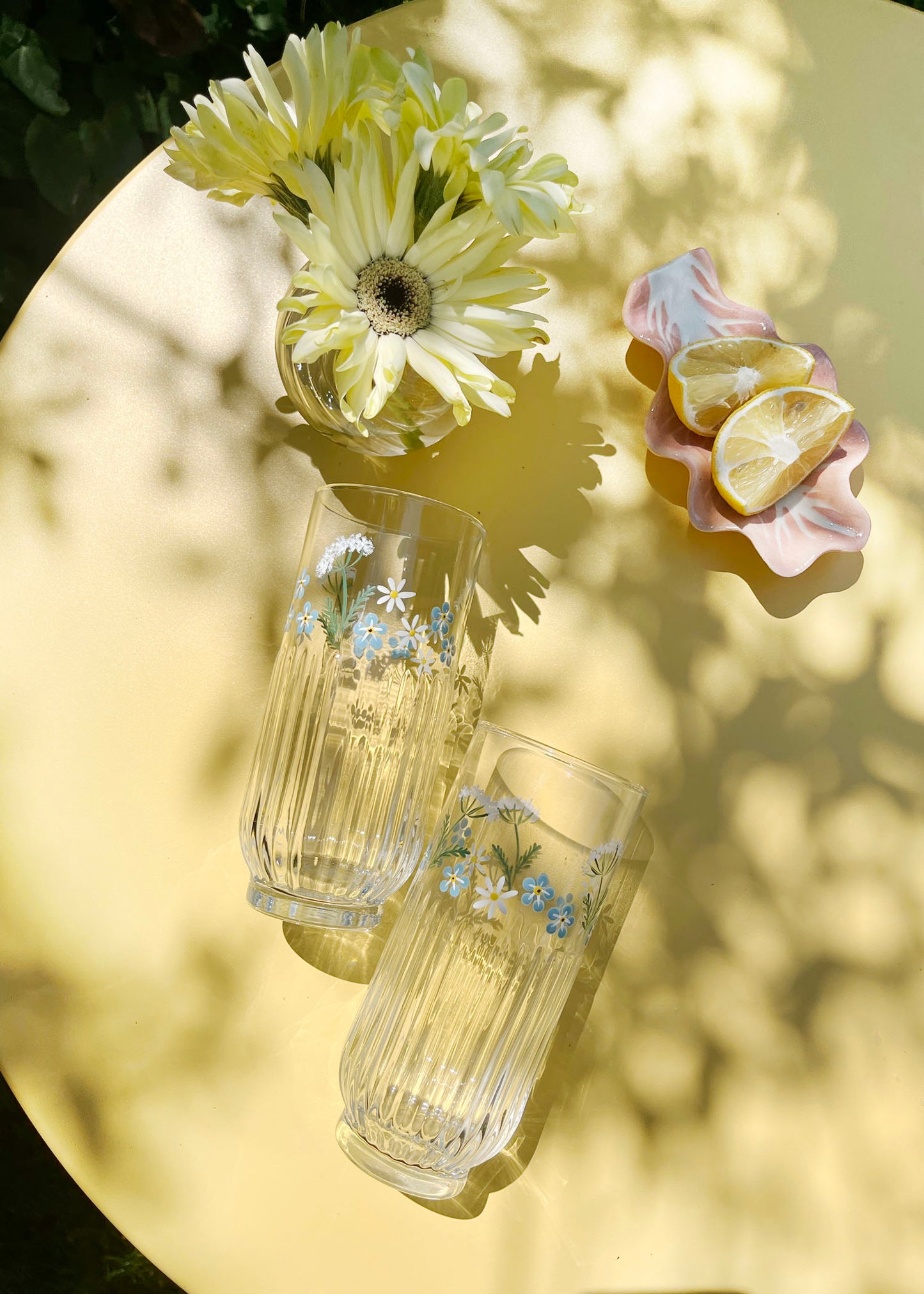Lot de 2 verres highball côtelés Ne m'oubliez pas et persil de vache