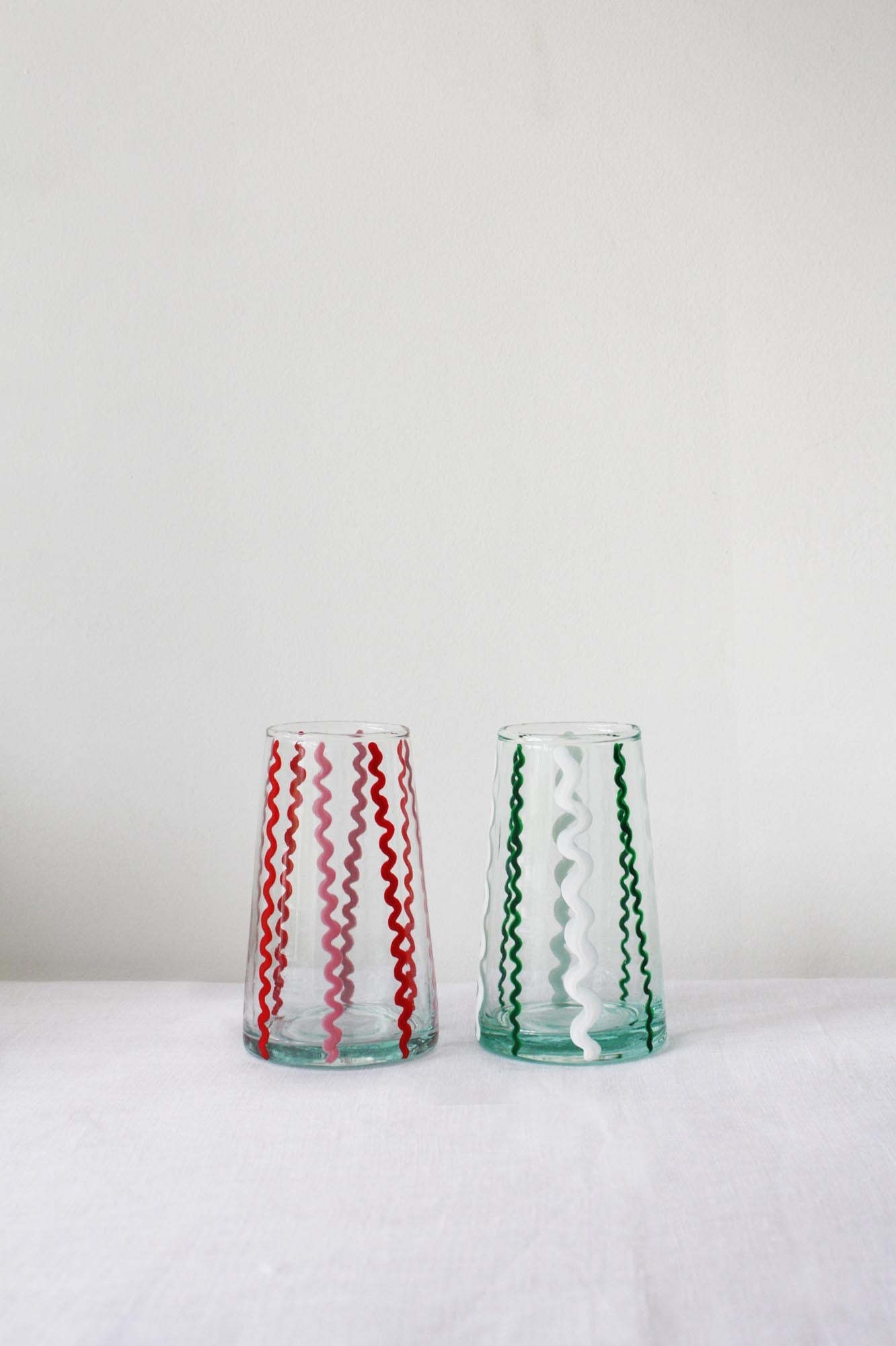 Green & white Moroccan glass wiggle vase