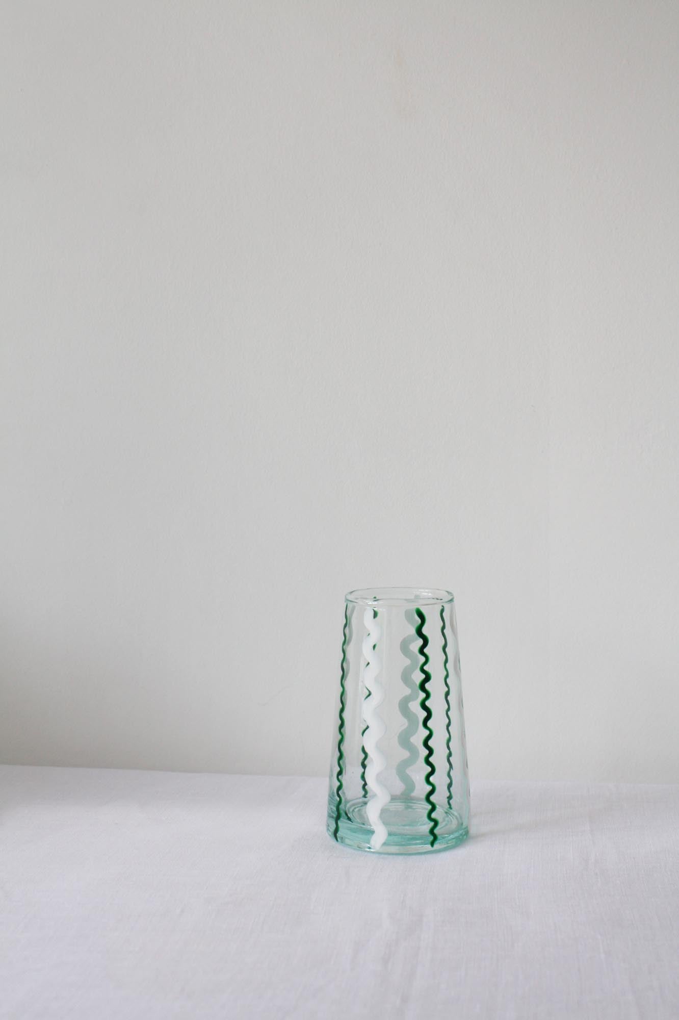 Green & white Moroccan glass wiggle vase