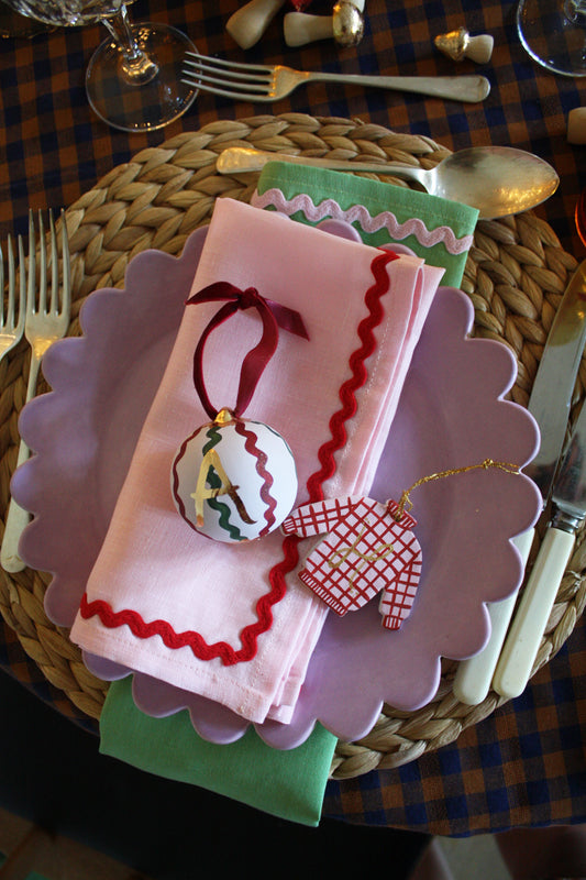 Lot de 2 serviettes ric-rac en lin rose et rouge