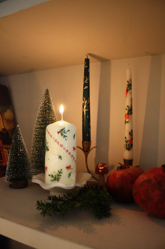 Festive doves advent pillar candle