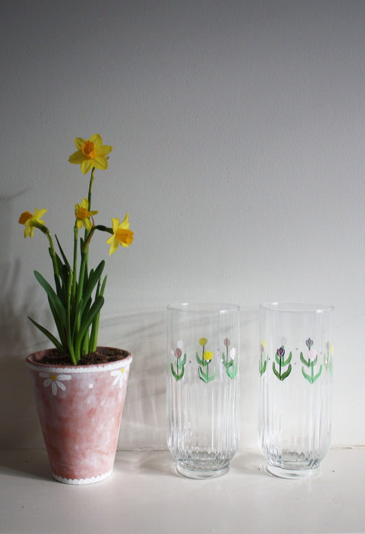 Tulips ribbed highball glasses set of 2