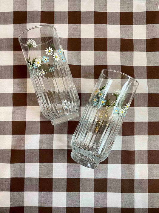 Forget me not & cow parsley ribbed highball glasses set of 2