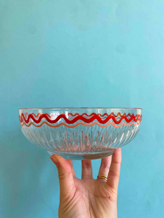 Pink & red wiggle ribbed small bowl