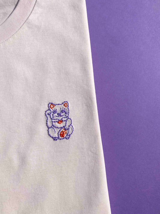T-shirt rose pâle Lucky cat en coton bio rose
