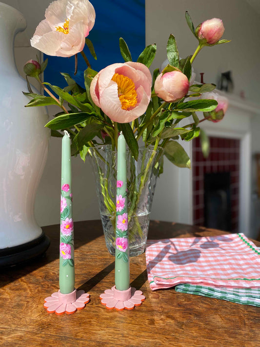 Blush & orange daisy candle holder