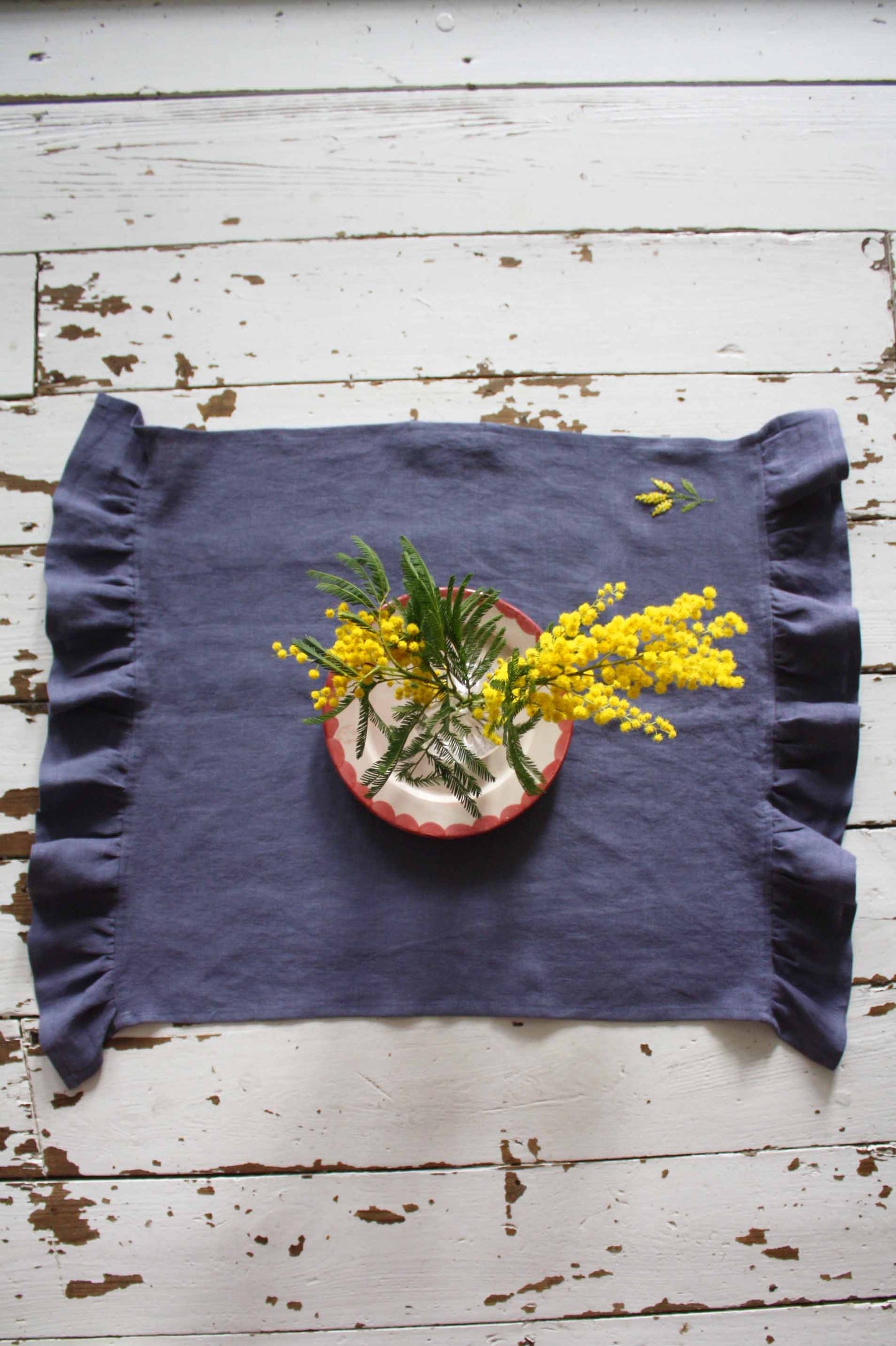 Mimosa linen ruffle tea towel