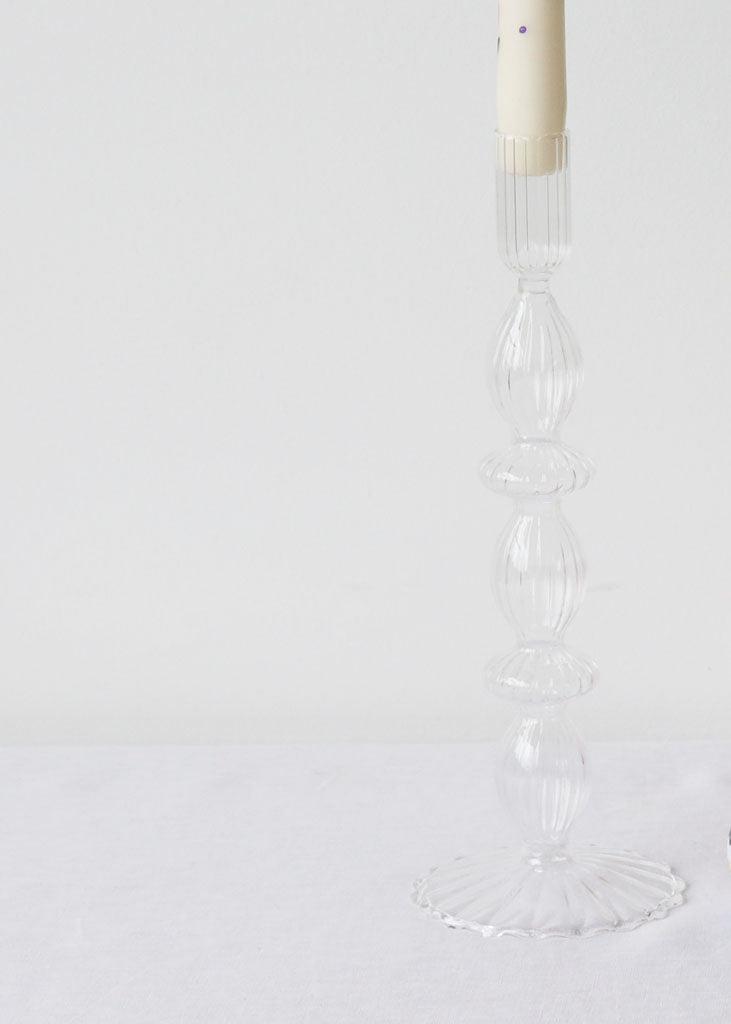 clear ribbed glass candle stick