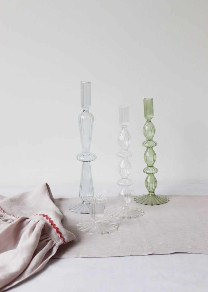 Green ribbed candle holder