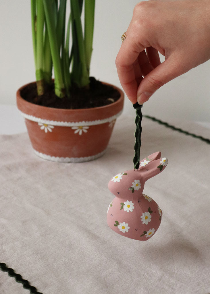 hand painted blush ceramic bunny decoration